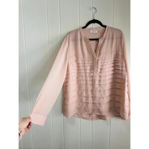 Calvin Klein Pink Pleated Long Sleeve Blouse size XL